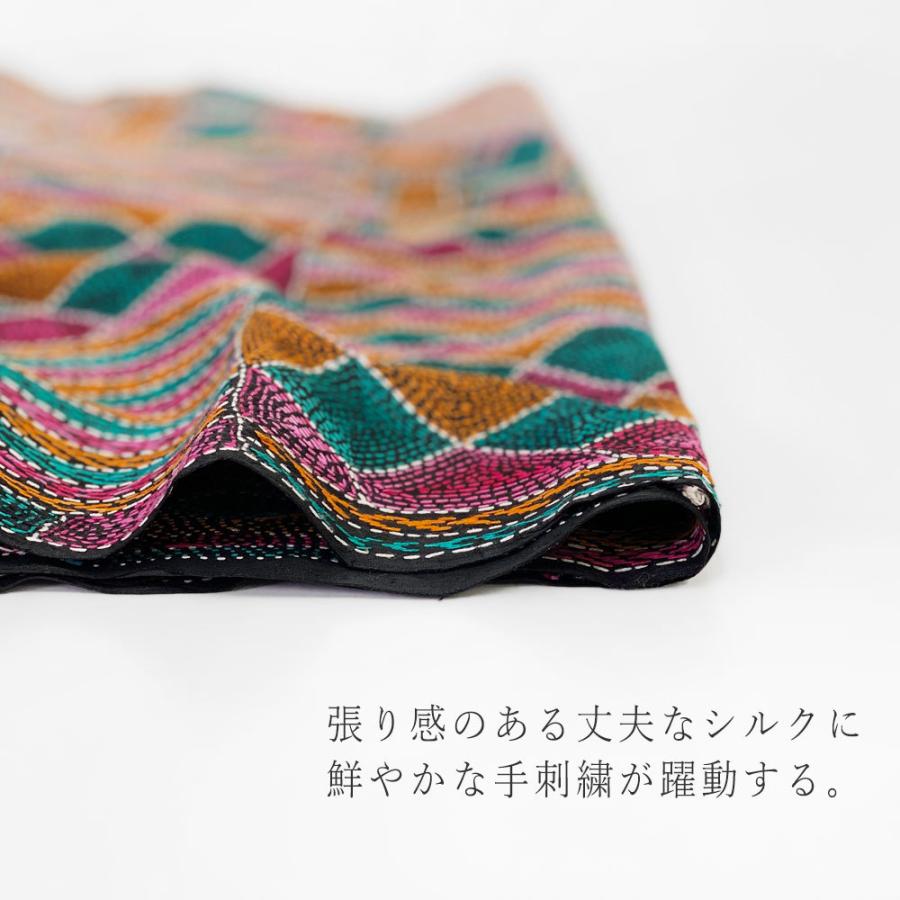InDream カンタ刺繍ストール 50×200cm 刺し子 スカーフ ピンク オレンジ シルク  クリスマス ギフト 誕生日 プレゼント 50代 60代 70代 |  | 05