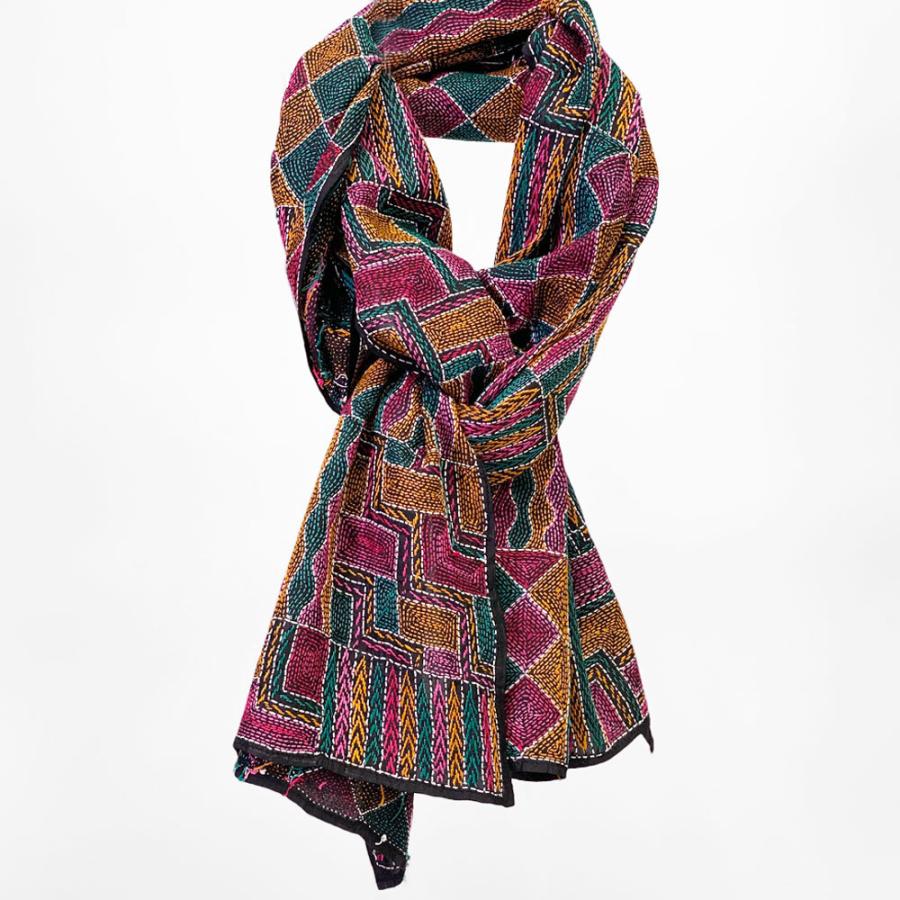 InDream カンタ刺繍ストール 50×200cm 刺し子 スカーフ ピンク オレンジ シルク  クリスマス ギフト 誕生日 プレゼント 50代 60代 70代 |  | 06