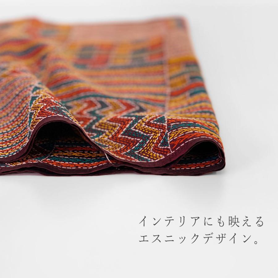 InDream カンタ刺繍ストール 50×200cm 刺し子 スカーフ ピンク オレンジ シルク  クリスマス ギフト 誕生日 プレゼント 50代 60代 70代 |  | 07