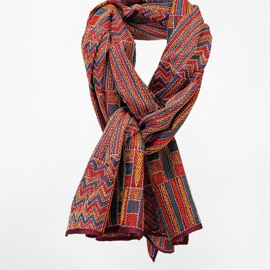 InDream カンタ刺繍ストール 50×200cm 刺し子 スカーフ ピンク オレンジ シルク  クリスマス ギフト 誕生日 プレゼント 50代 60代 70代 |  | 08