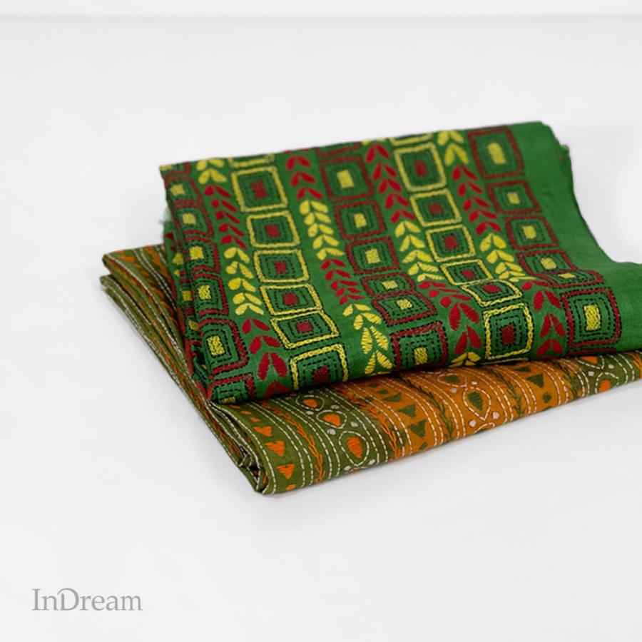 InDream カンタ 刺繍 ストール 50×190cm グリーン スカーフ シルク 刺し子 インテリア クリスマス ギフト 誕生日 プレゼント 女性 60代 70代 | 