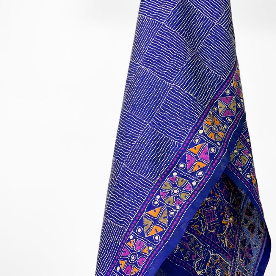 InDream カンタ 刺繍 ストール 約50×190cm ブルー スカーフ シルク 刺し子 インテリア  クリスマス ギフト 誕生日 プレゼント 女性 60代 70代 |  | 03