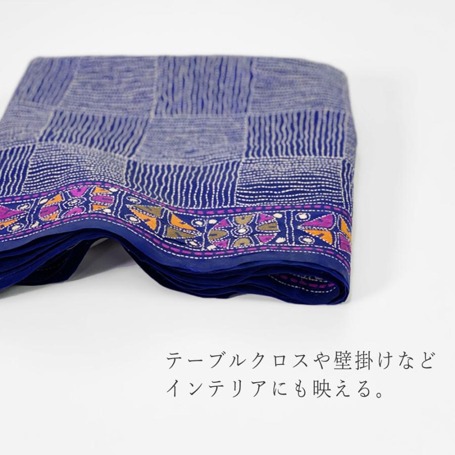 InDream カンタ 刺繍 ストール 約50×190cm ブルー スカーフ シルク 刺し子 インテリア  クリスマス ギフト 誕生日 プレゼント 女性 60代 70代 |  | 04