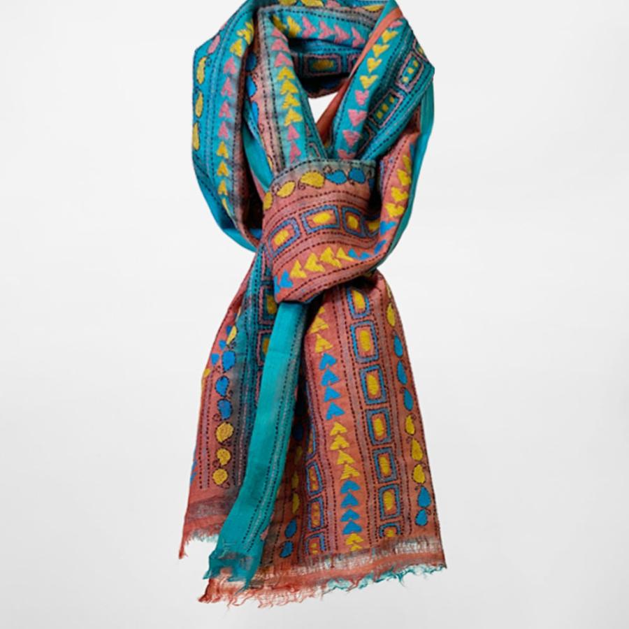 InDream カンタ 刺繍 ストール 50×190cm ブルー スカーフ シルク 刺し子 インテリア クリスマス ギフト 誕生日 プレゼント 女性 60代 70代 |  | 15