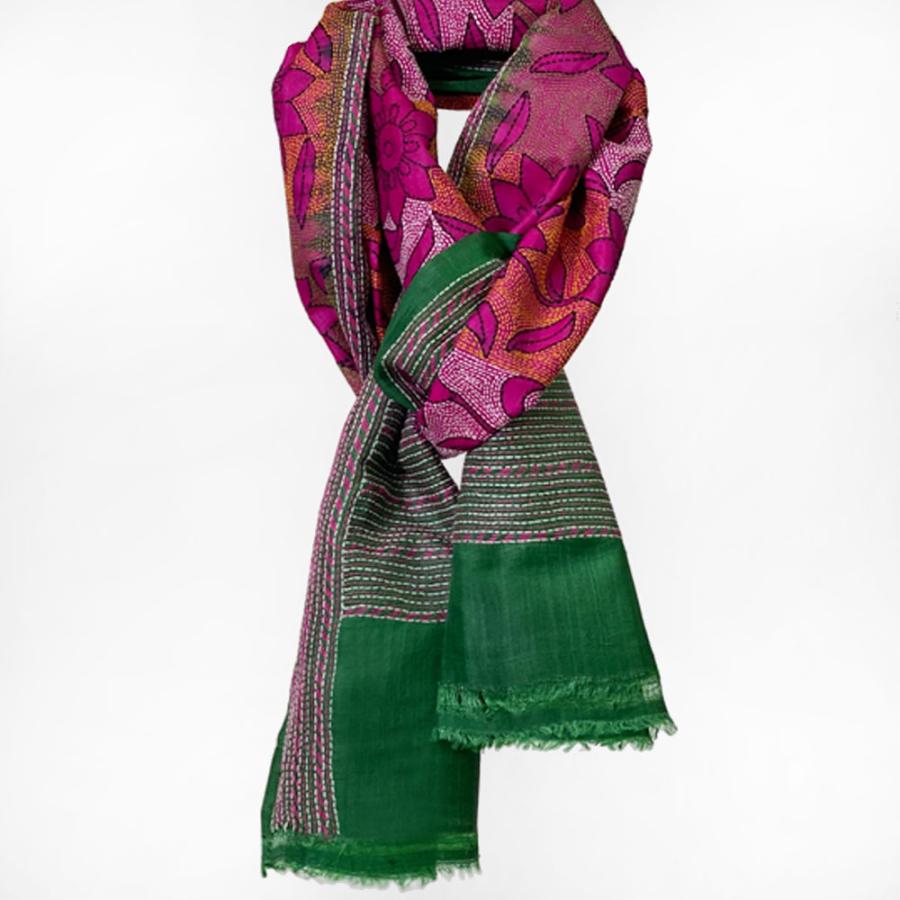 InDream カンタ刺繍ストール 50×190cm スカーフ シルク 刺し子 インテリア  クリスマス ギフト 誕生日 プレゼント 女性 60代 70代 |  | 22