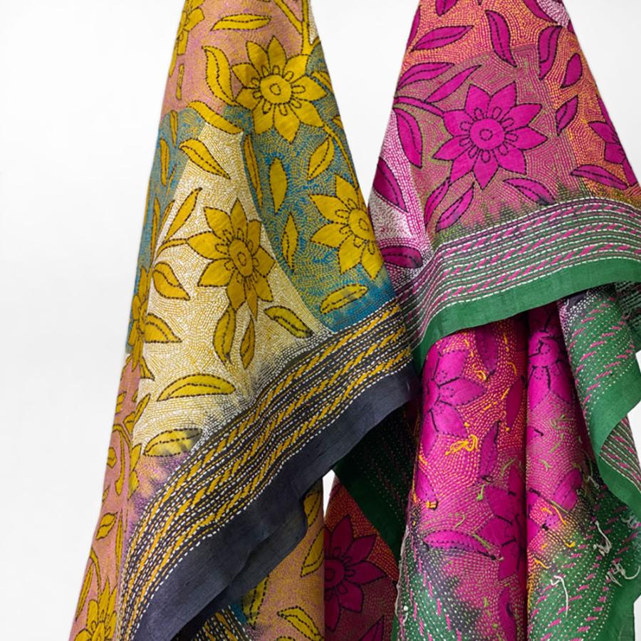 InDream カンタ刺繍ストール 50×190cm スカーフ シルク 刺し子 インテリア  クリスマス ギフト 誕生日 プレゼント 女性 60代 70代 |  | 07