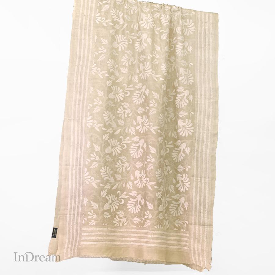 InDream カンタ 刺繍 ストール 約90×250cm ホワイト ナチュラル スカーフ シルク 刺し子 インテリア  クリスマス ギフト 誕生日 プレゼント 女性 70代 | 