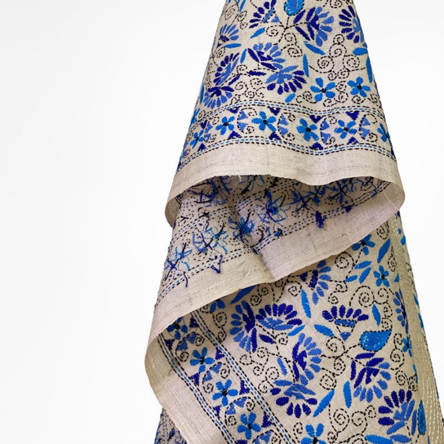 InDream カンタ 刺繍 ストール 約90×255cm ブルー ナチュラル スカーフ シルク 刺し子 インテリア  クリスマス ギフト 誕生日 プレゼント 女性 70代 |  | 02