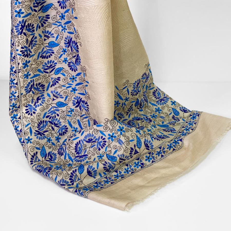 InDream カンタ 刺繍 ストール 約90×255cm ブルー ナチュラル スカーフ シルク 刺し子 インテリア  クリスマス ギフト 誕生日 プレゼント 女性 70代 |  | 04