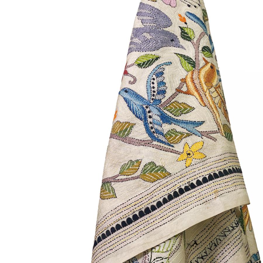 InDream カンタ 刺繍 ストール 約108×235cm ホワイト スカーフ シルク 刺し子 インテリア  クリスマス ギフト 誕生日 プレゼント 女性 60代 70代 |  | 03