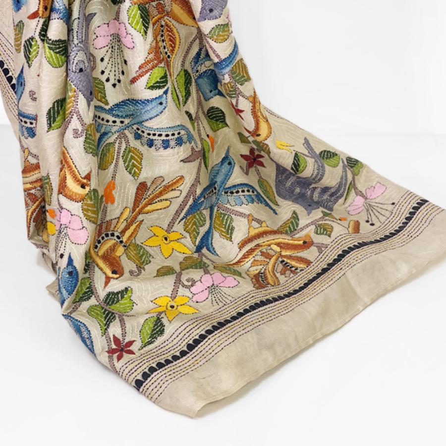 InDream カンタ 刺繍 ストール 約108×235cm ホワイト スカーフ シルク 刺し子 インテリア  クリスマス ギフト 誕生日 プレゼント 女性 60代 70代 |  | 05