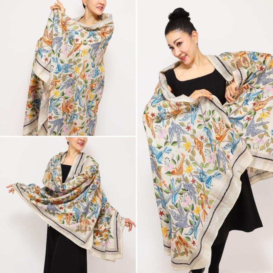 InDream カンタ 刺繍 ストール 約108×235cm ホワイト スカーフ シルク 刺し子 インテリア  クリスマス ギフト 誕生日 プレゼント 女性 60代 70代 |  | 08