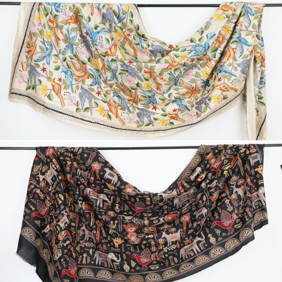 InDream カンタ 刺繍 ストール 約108×235cm ホワイト スカーフ シルク 刺し子 インテリア  クリスマス ギフト 誕生日 プレゼント 女性 60代 70代 |  | 09