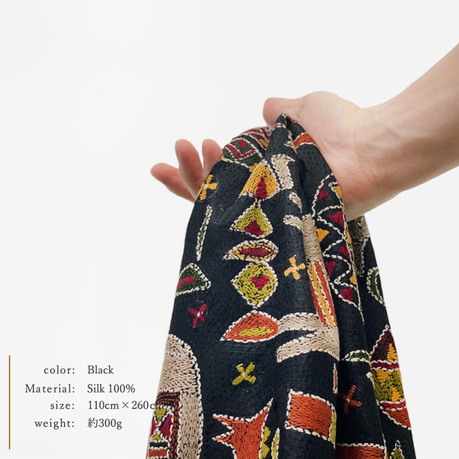 InDream カンタ 刺繍 ストール 約110×260cm ブラック スカーフ シルク 刺し子 インテリア  クリスマス ギフト 誕生日 プレゼント 女性 60代 70代 |  | 10