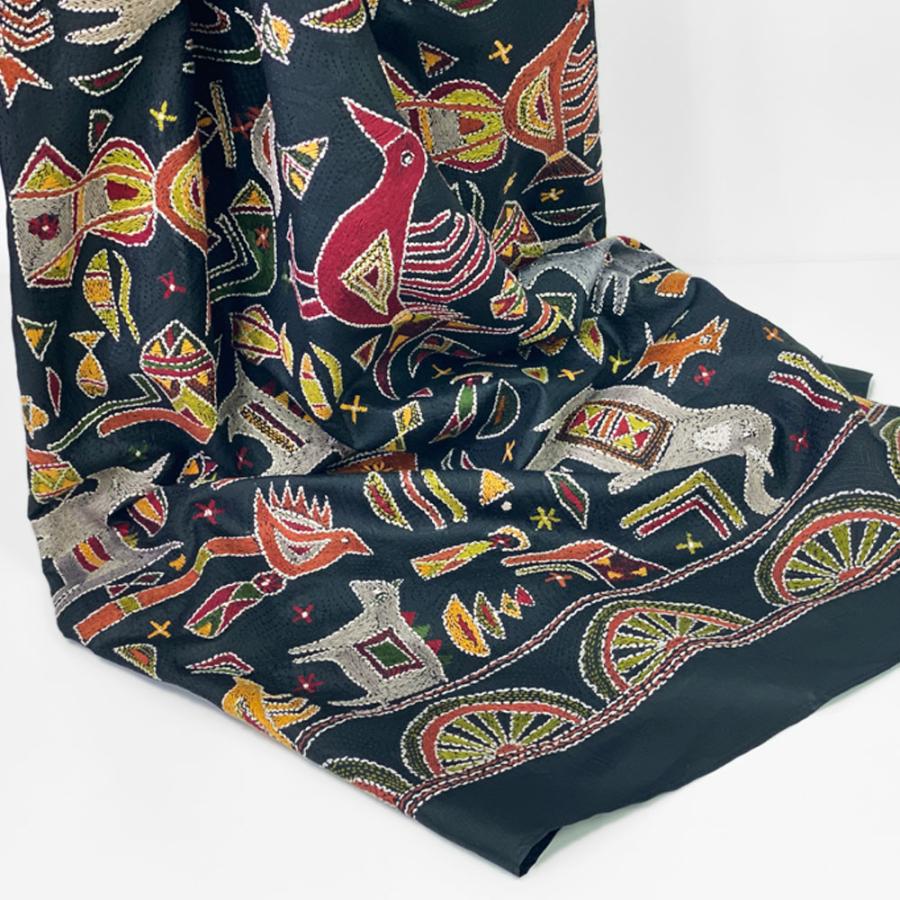 InDream カンタ 刺繍 ストール 約110×260cm ブラック スカーフ シルク 刺し子 インテリア  クリスマス ギフト 誕生日 プレゼント 女性 60代 70代 |  | 04