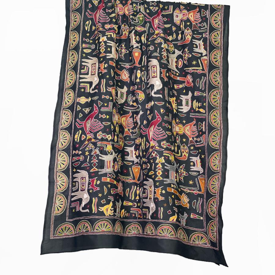 InDream カンタ 刺繍 ストール 約110×260cm ブラック スカーフ シルク 刺し子 インテリア  クリスマス ギフト 誕生日 プレゼント 女性 60代 70代 |  | 05