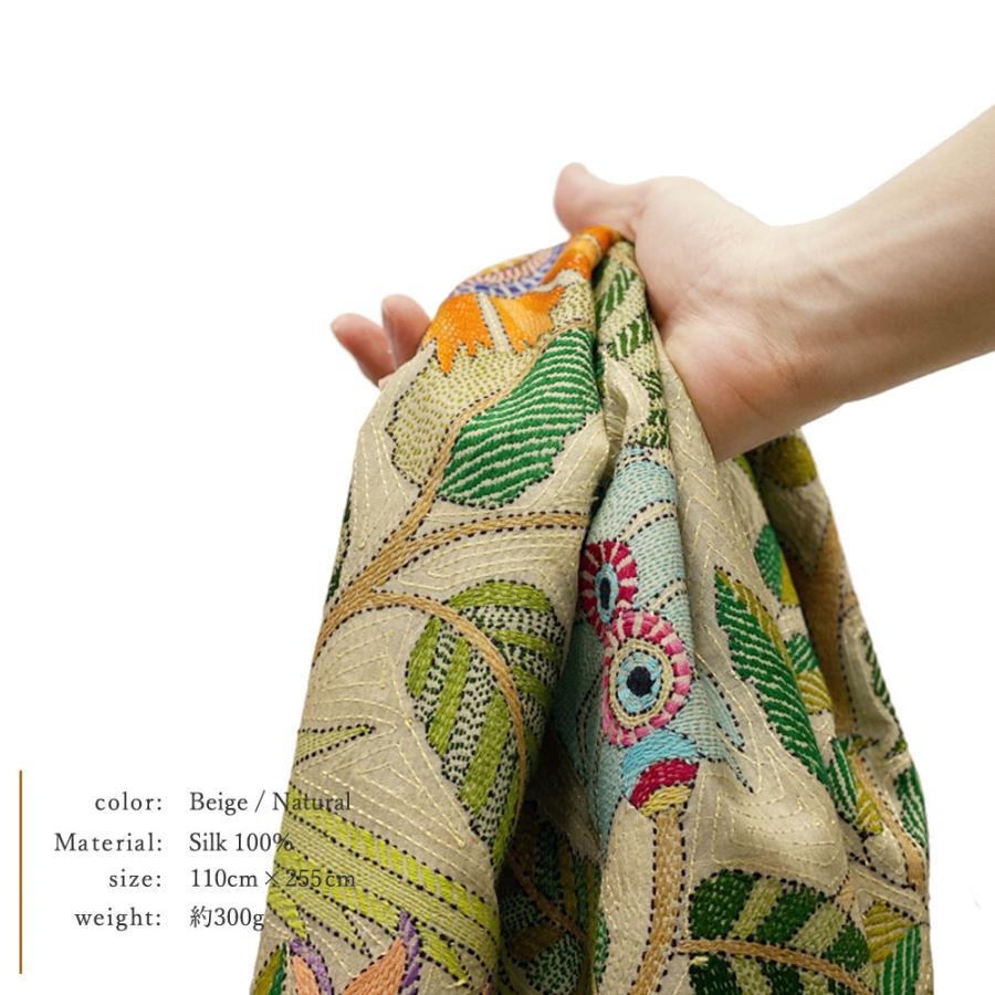 InDream カンタ 刺繍 ストール 約110×255cm ホワイト スカーフ シルク 刺し子 インテリア  クリスマス ギフト 誕生日 プレゼント 女性 60代 70代 |  | 12