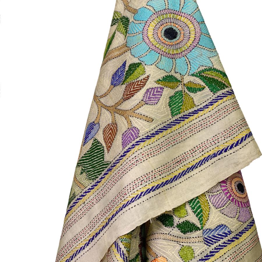 InDream カンタ 刺繍 ストール 約110×255cm ホワイト スカーフ シルク 刺し子 インテリア  クリスマス ギフト 誕生日 プレゼント 女性 60代 70代 |  | 03