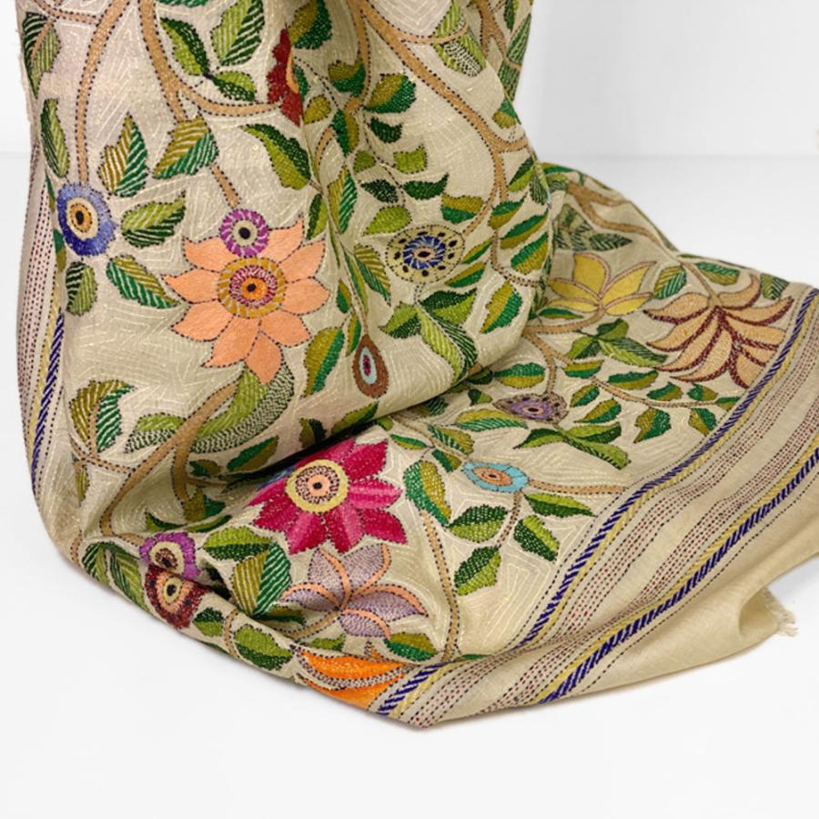 InDream カンタ 刺繍 ストール 約110×255cm ホワイト スカーフ シルク 刺し子 インテリア  クリスマス ギフト 誕生日 プレゼント 女性 60代 70代 |  | 05