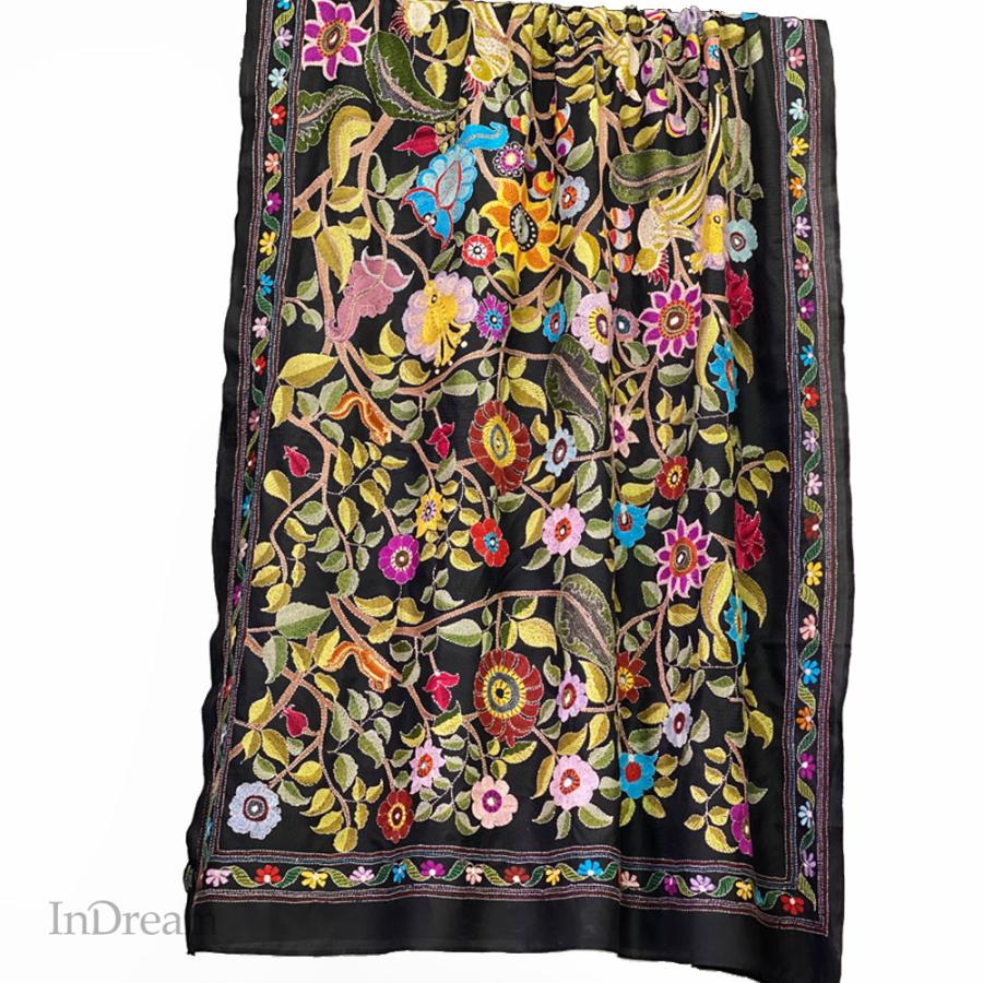 InDream カンタ 刺繍 ストール 約110×250cm スカーフ シルク 刺し子 インテリア  クリスマス ギフト 誕生日 プレゼント 女性 60代 70代 | 