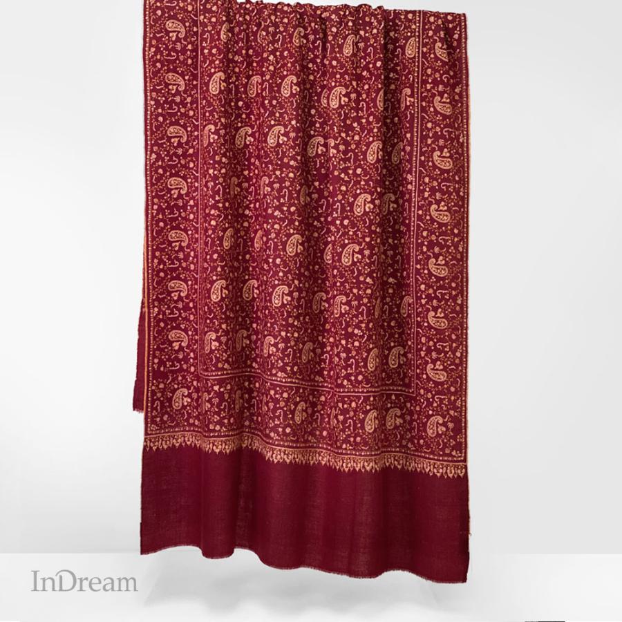 InDream ソズニ刺繍ストール パシュミナ 100cm巾 赤(エンジ)01 カシミヤ 着物ショール 結婚式  クリスマス ギフト 誕生日 プレゼント 女性 60代 70代 | 