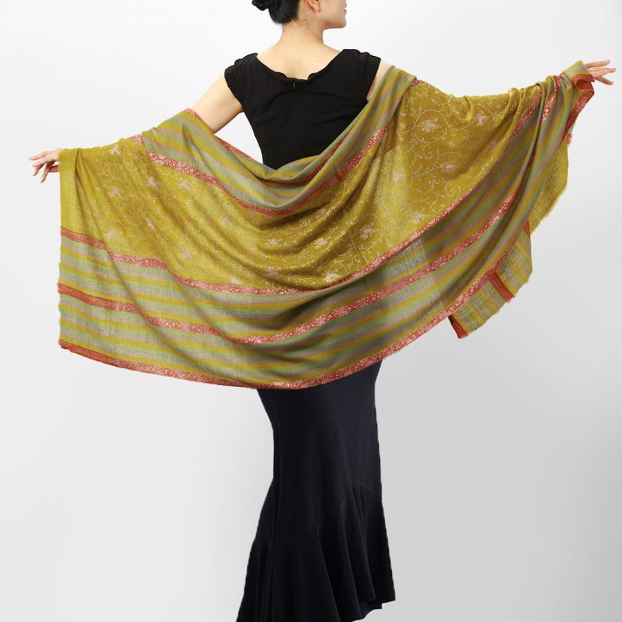 InDream ソズニ刺繍ストール パシュミナ 100cm巾 緑(グリーン)01 カシミヤ 着物ショール 結婚式  クリスマス ギフト 誕生日 プレゼント 女性 60代 70代 |  | 05