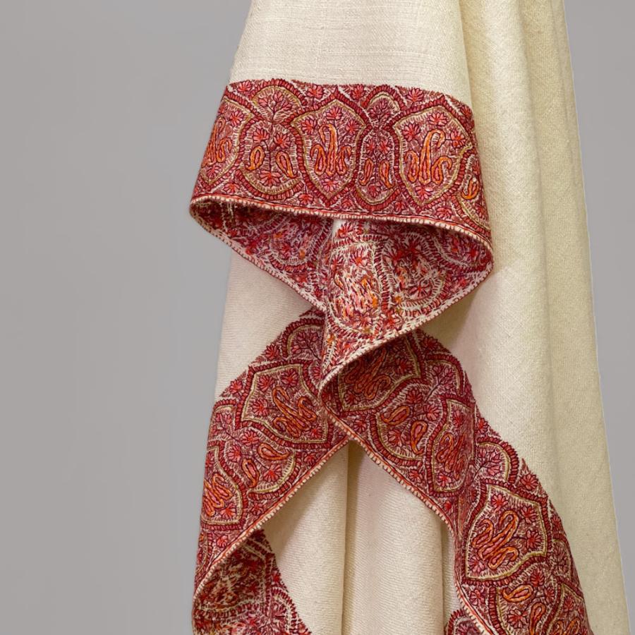 InDream ソズニ刺繍ストール パシュミナ 100cm巾 白(ホワイト)01  カシミヤ 着物ショール 結婚式  クリスマス ギフト 誕生日 プレゼント 女性 60代 70代 |  | 02