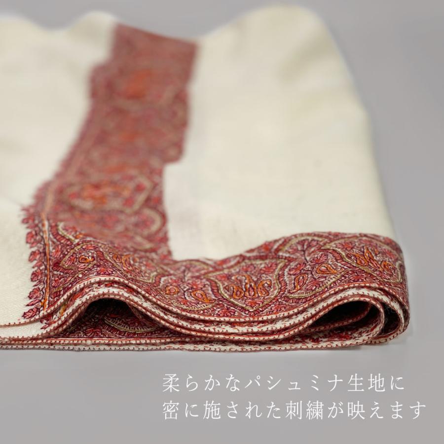 InDream ソズニ刺繍ストール パシュミナ 100cm巾 白(ホワイト)01  カシミヤ 着物ショール 結婚式  クリスマス ギフト 誕生日 プレゼント 女性 60代 70代 |  | 03
