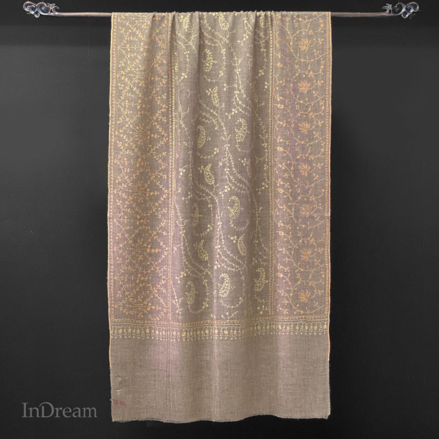 InDream ソズニ刺繍ストール パシュミナ 70cm巾 ダークベージュ オレンジ カシミヤ 着物ショール 結婚式  クリスマス ギフト 誕生日 プレゼント 女性 60代 | 