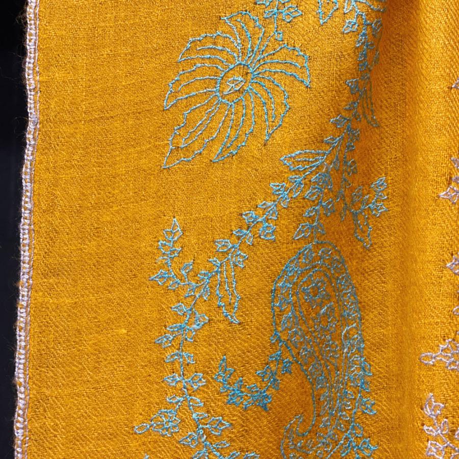 InDream ソズニ刺繍ストール パシュミナ 65cm巾 イエロー ブルー カシミヤ カシミール 着物ショール 結婚式  クリスマス ギフト 誕生日 プレゼント 女性 60代 |  | 01