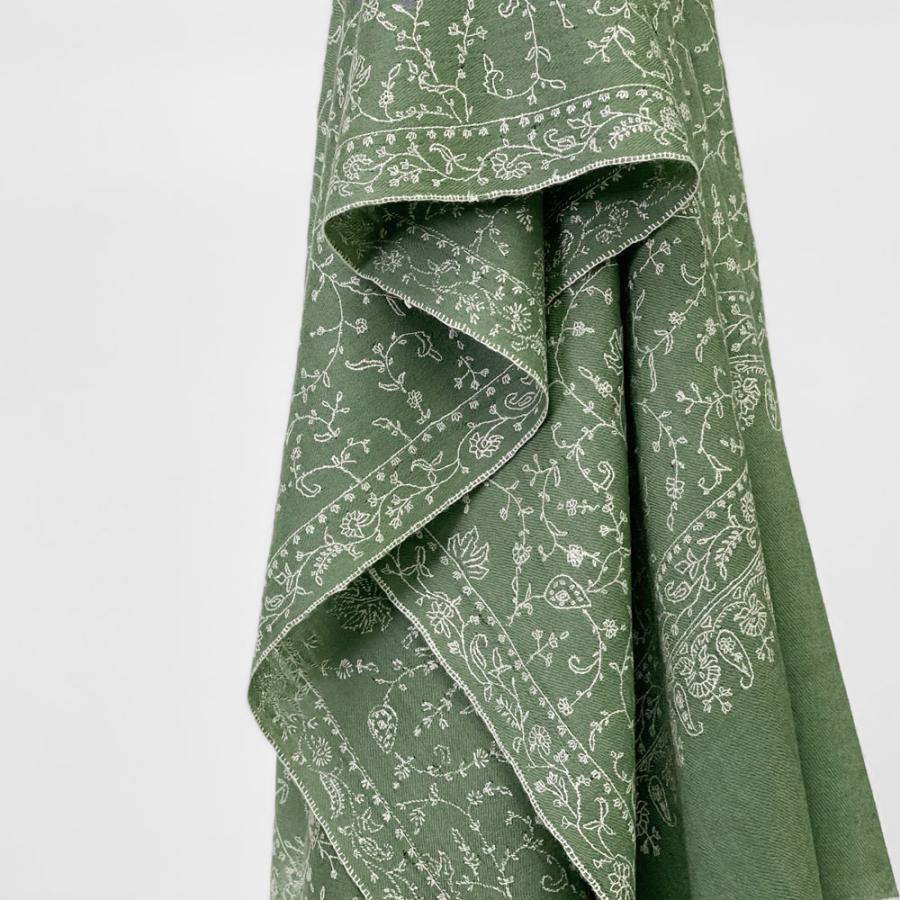 InDream ソズニ刺繍ストール パシュミナ 100cm巾 緑(グリーン)02 カシミヤ カシミール 着物ショール 結婚式  クリスマス ギフト 誕生日 プレゼント 女性 60代 |  | 02