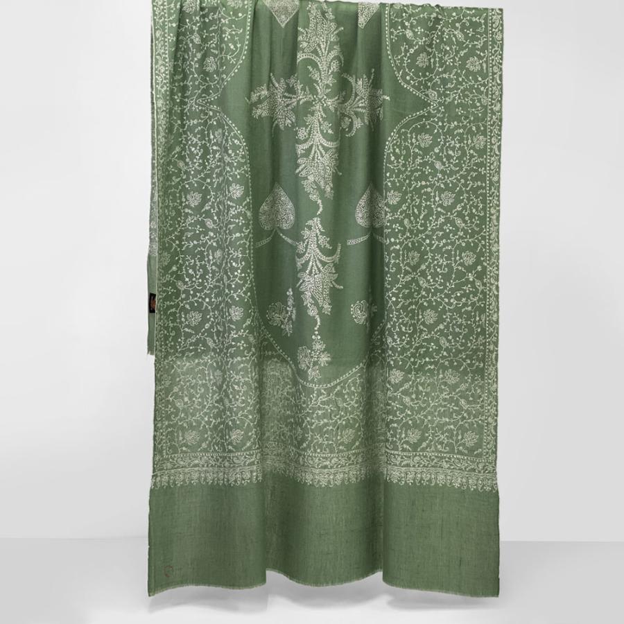 InDream ソズニ刺繍ストール パシュミナ 100cm巾 緑(グリーン)02 カシミヤ カシミール 着物ショール 結婚式  クリスマス ギフト 誕生日 プレゼント 女性 60代 |  | 04