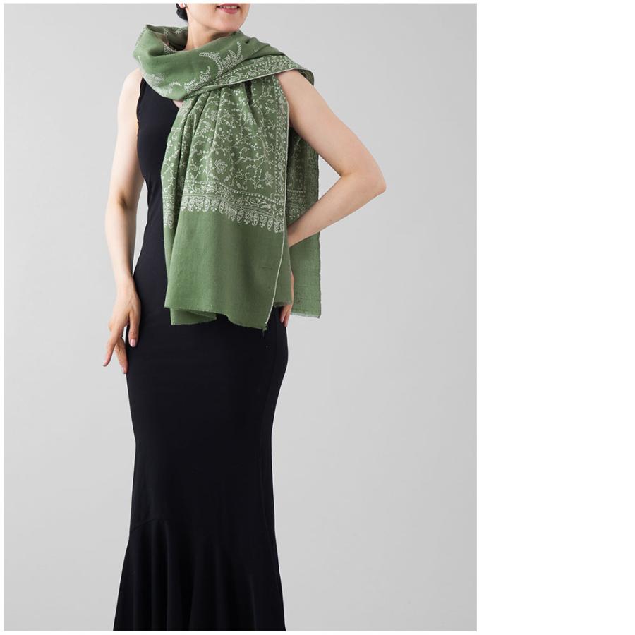 InDream ソズニ刺繍ストール パシュミナ 100cm巾 緑(グリーン)02 カシミヤ カシミール 着物ショール 結婚式  クリスマス ギフト 誕生日 プレゼント 女性 60代 |  | 05