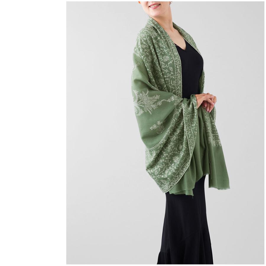 InDream ソズニ刺繍ストール パシュミナ 100cm巾 緑(グリーン)02 カシミヤ カシミール 着物ショール 結婚式  クリスマス ギフト 誕生日 プレゼント 女性 60代 |  | 06