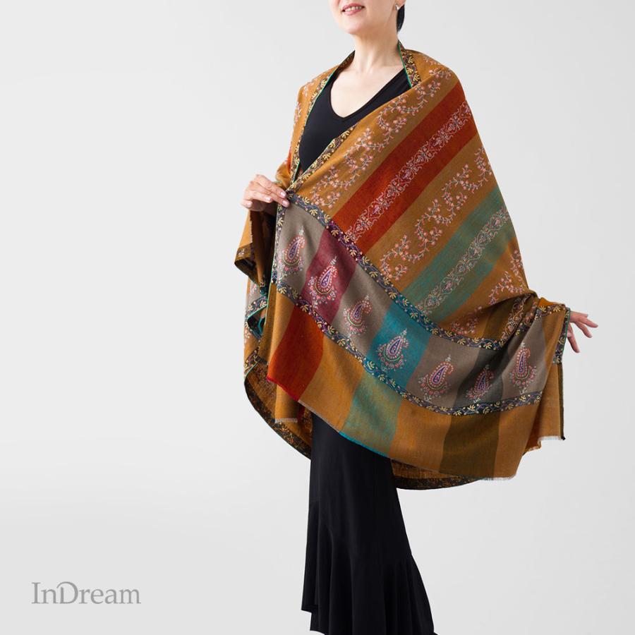 InDream ソズニ刺繍ストール パシュミナ 100cm巾 オレンジ03 カシミヤ カシミール 着物ショール 結婚式  クリスマス ギフト 誕生日 プレゼント 女性 60代 70代 | 