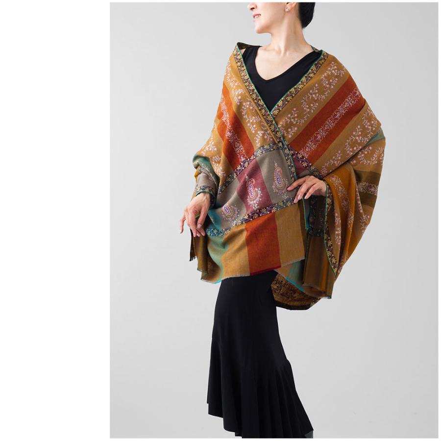 InDream ソズニ刺繍ストール パシュミナ 100cm巾 オレンジ03 カシミヤ カシミール 着物ショール 結婚式  クリスマス ギフト 誕生日 プレゼント 女性 60代 70代 |  | 06