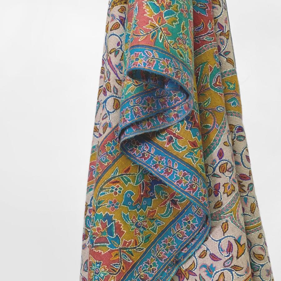 InDream パシュミナ カラムカリ ソズニ刺繍 ストール 100cm巾 ベージュ03 カシミヤ カシミール 着物 ショール 結婚式  クリスマス ギフト 誕生日 プレゼント |  | 02