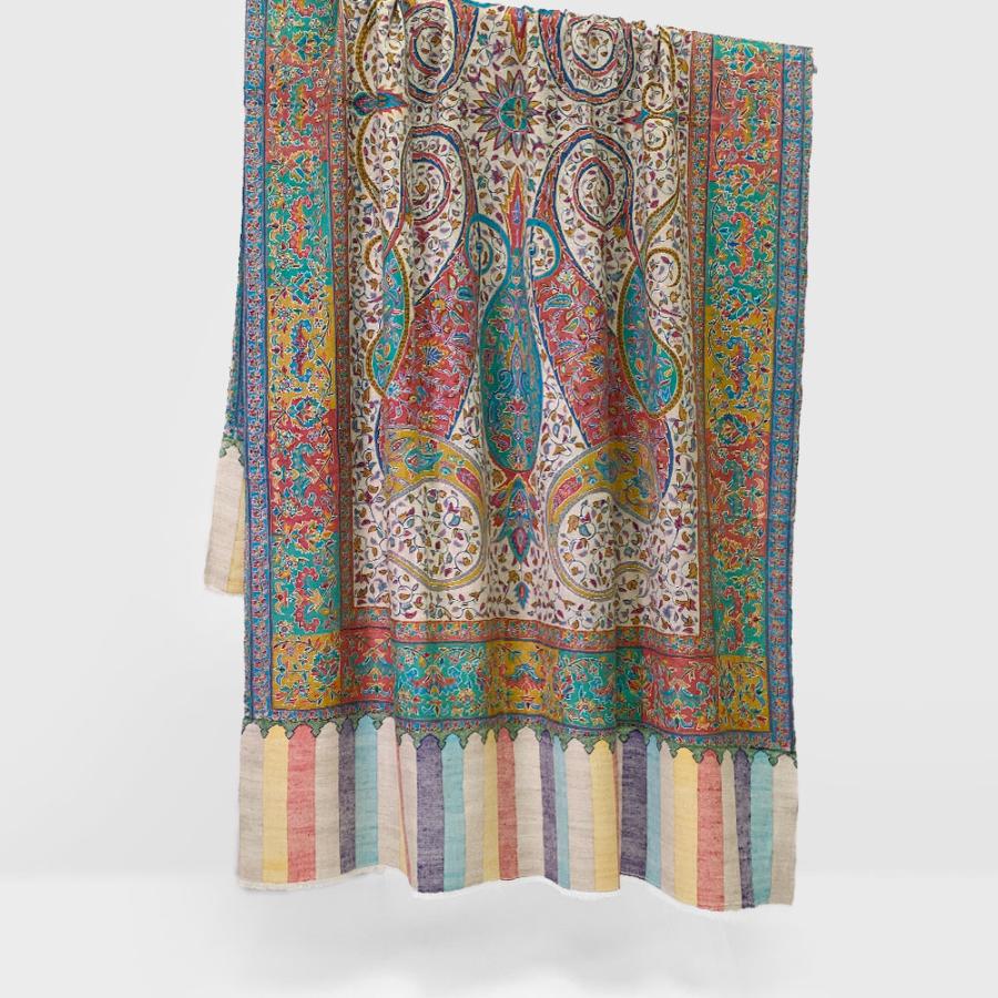 InDream パシュミナ カラムカリ ソズニ刺繍 ストール 100cm巾 ベージュ03 カシミヤ カシミール 着物 ショール 結婚式  クリスマス ギフト 誕生日 プレゼント |  | 04