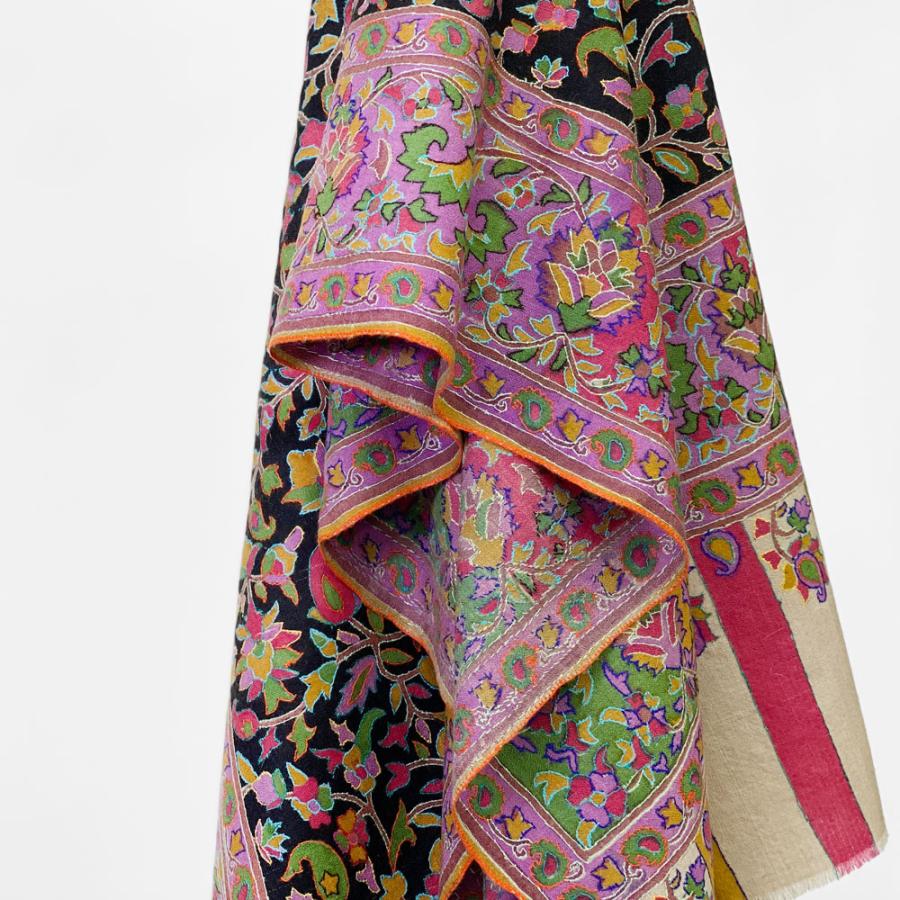 InDream ソズニ刺繍ストール パシュミナ 100cm巾 黒(ブラック)06 カシミヤ カシミール 着物ショール 結婚式  クリスマス ギフト 誕生日 プレゼント 女性 60代 |  | 02