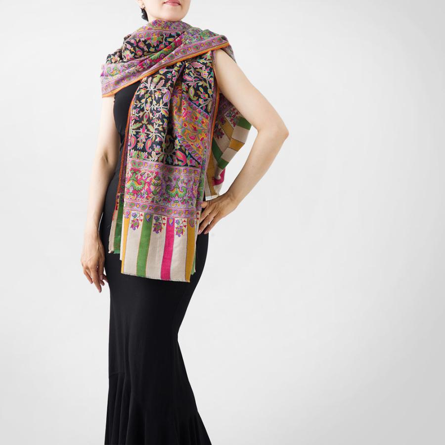 InDream ソズニ刺繍ストール パシュミナ 100cm巾 黒(ブラック)06 カシミヤ カシミール 着物ショール 結婚式  クリスマス ギフト 誕生日 プレゼント 女性 60代 |  | 06