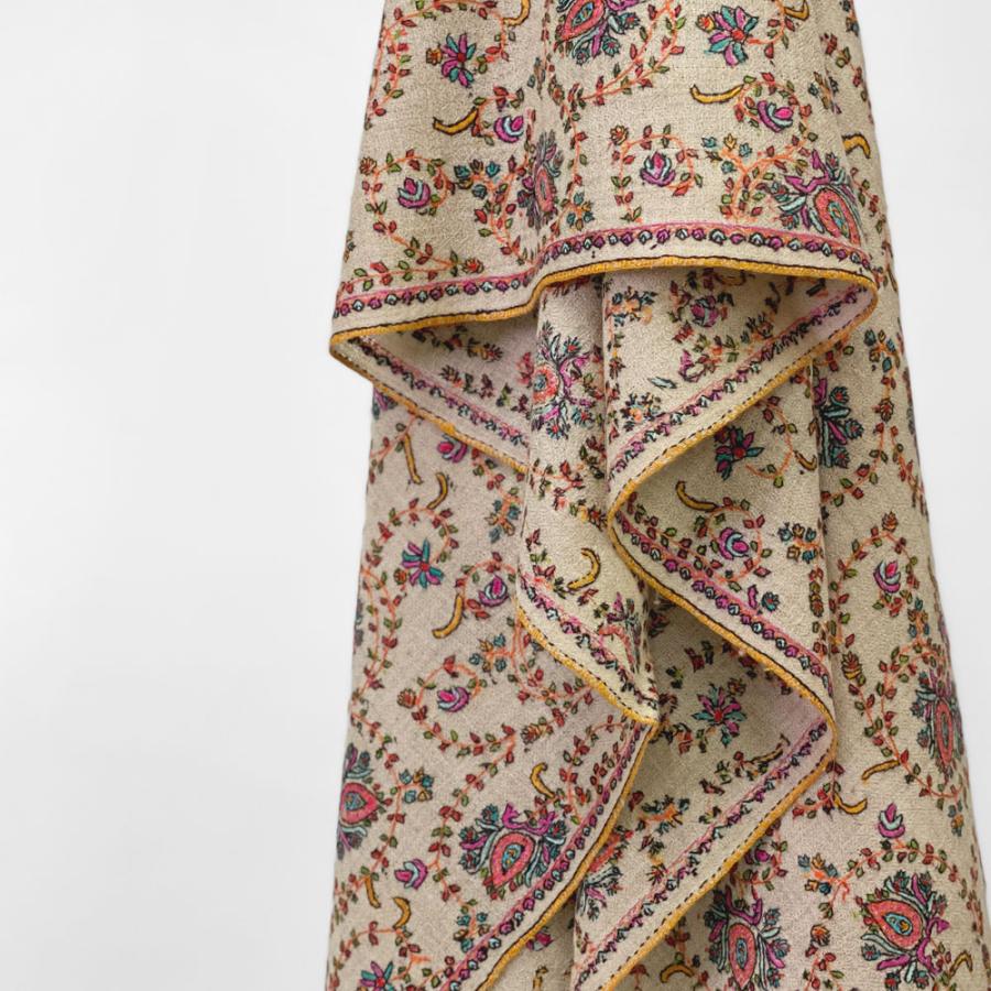 InDream ソズニ刺繍ストール パシュミナ 100cm巾 ベージュ カシミヤ カシミール 着物ショール 結婚式  クリスマス ギフト 誕生日 プレゼント 女性 60代 70代 |  | 02