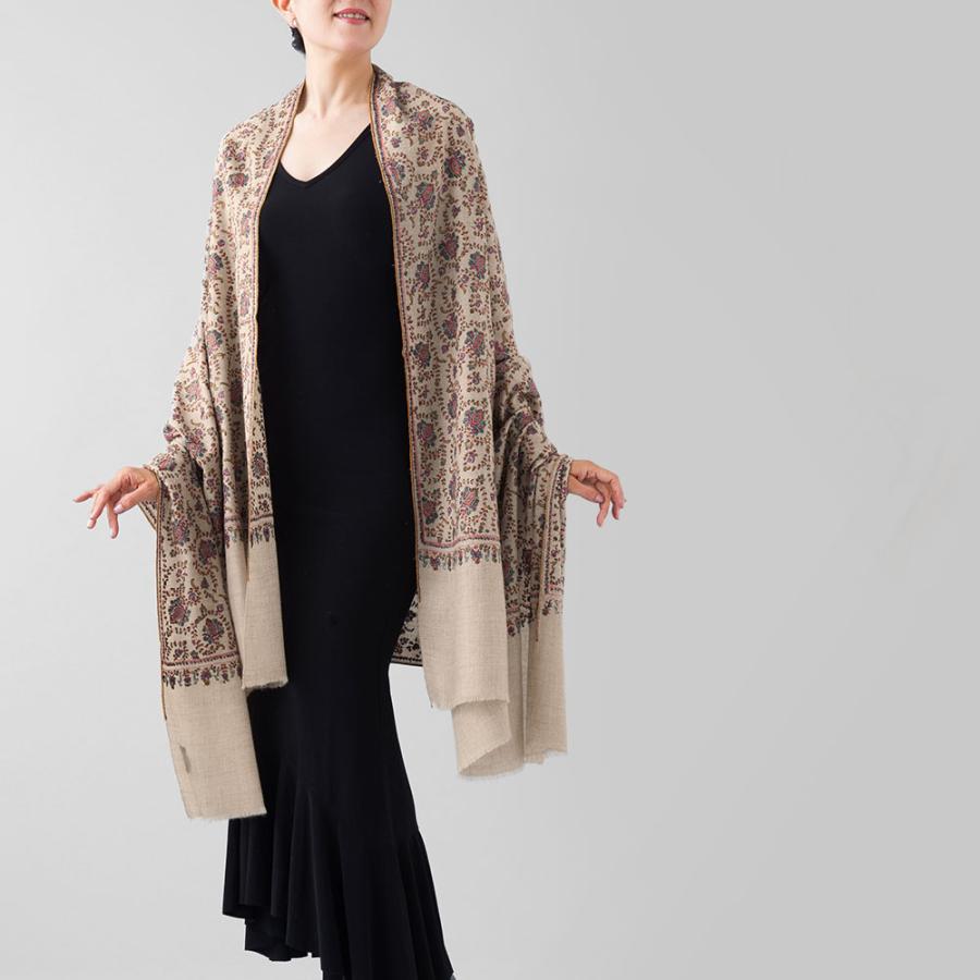 InDream ソズニ刺繍ストール パシュミナ 100cm巾 ベージュ カシミヤ カシミール 着物ショール 結婚式  クリスマス ギフト 誕生日 プレゼント 女性 60代 70代 |  | 06