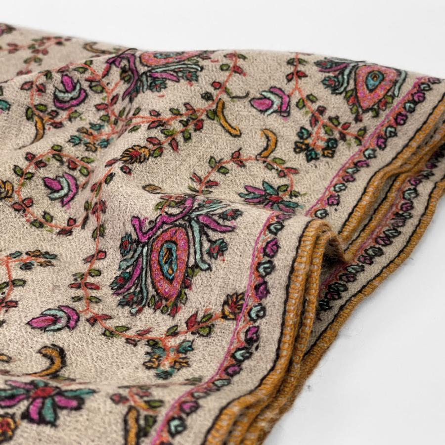 InDream ソズニ刺繍ストール パシュミナ 100cm巾 ベージュ カシミヤ カシミール 着物ショール 結婚式  クリスマス ギフト 誕生日 プレゼント 女性 60代 70代 |  | 07