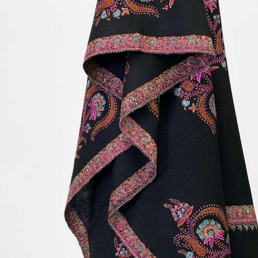 InDream ソズニ刺繍ストール パシュミナ 100cm巾 黒(ブラック) カシミヤ カシミール 着物ショール 結婚式  クリスマス ギフト 誕生日 プレゼント 女性 60代 70代 |  | 02