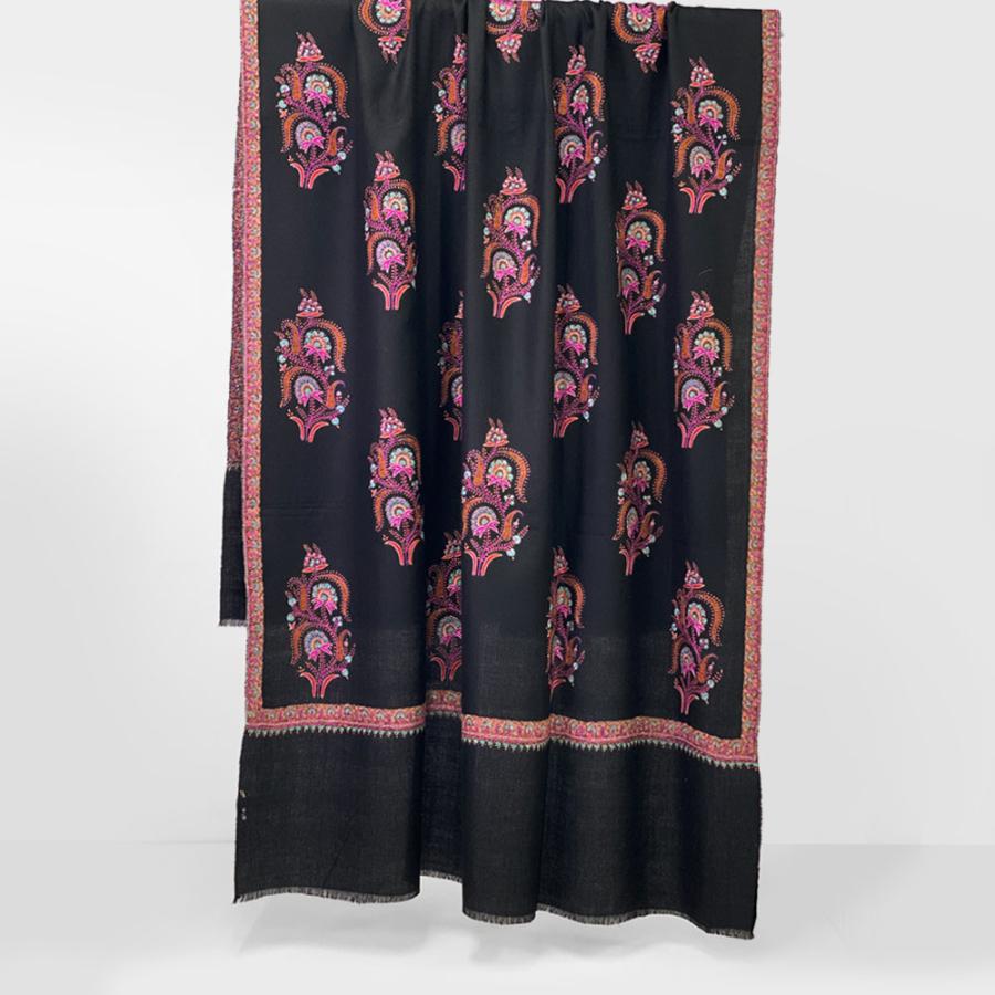 InDream ソズニ刺繍ストール パシュミナ 100cm巾 黒(ブラック) カシミヤ カシミール 着物ショール 結婚式  クリスマス ギフト 誕生日 プレゼント 女性 60代 70代 |  | 04