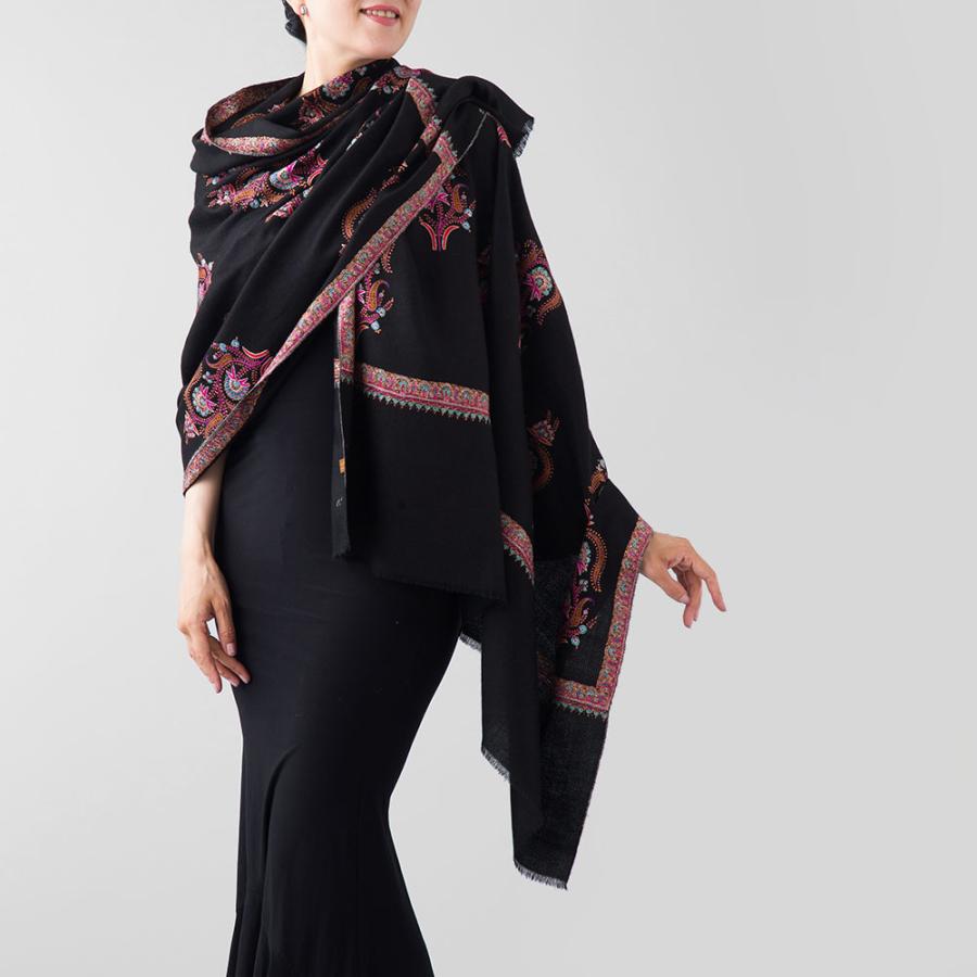 InDream ソズニ刺繍ストール パシュミナ 100cm巾 黒(ブラック) カシミヤ カシミール 着物ショール 結婚式  クリスマス ギフト 誕生日 プレゼント 女性 60代 70代 |  | 06