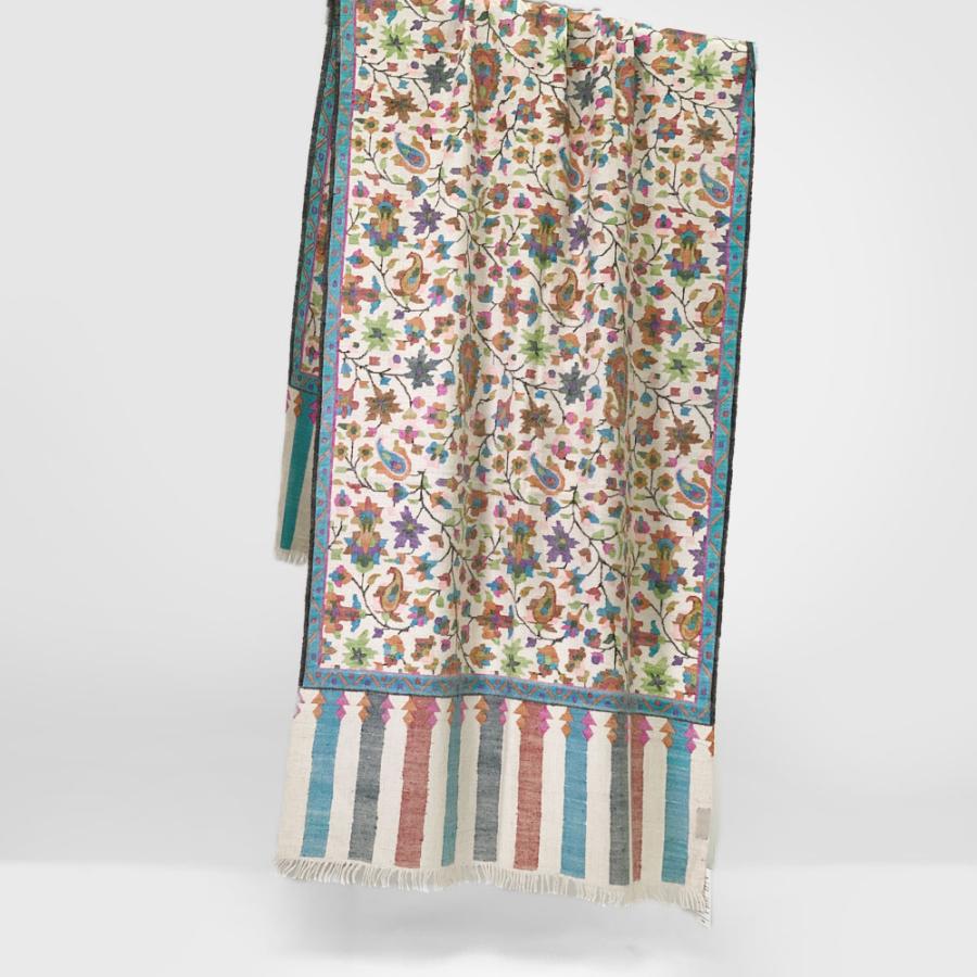 手織りパシュミナショール(カニジャマワール) 白地総柄 カシミヤ100% 着物ショール 結婚式  クリスマス ギフト 誕生日 プレゼント 女性 60代 70代 |  | 04