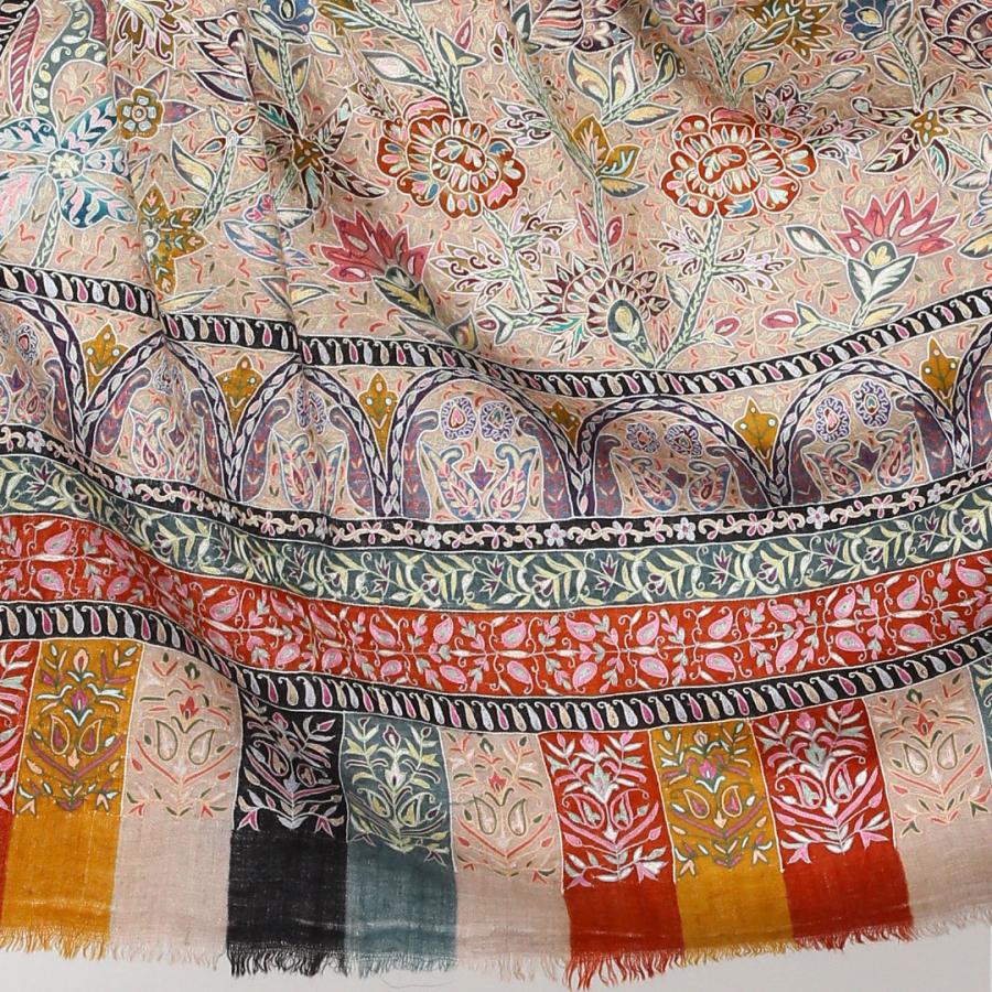 InDream パシュミナ カラムカリ 刺繍 ショール ［100cmx200cm］ ベージュ  ストール 大判 ショール カシミヤ 100% 春 秋 |  | 09