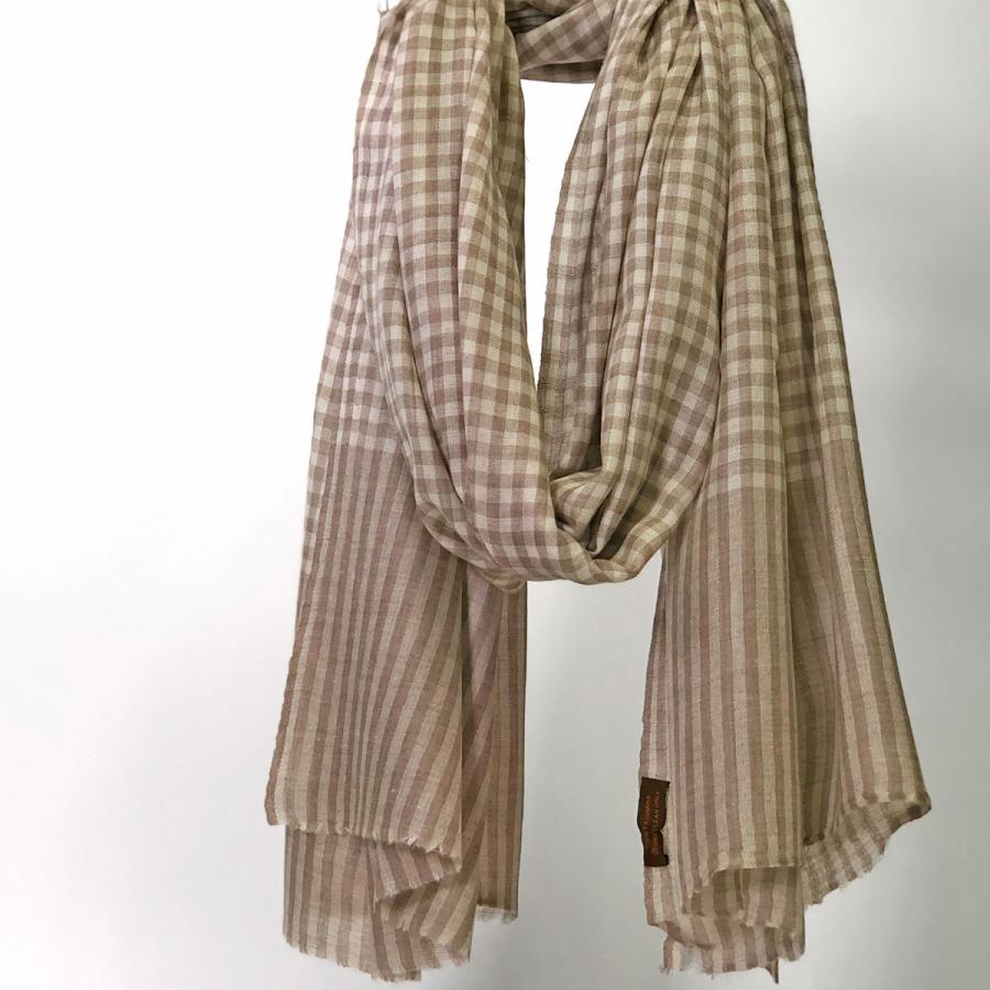 InDream パシュミナ ストール リングショール マフラ― カシミヤ100% チェック ベージュ/ホワイト   クリスマス ギフト 誕生日 プレゼント 女性 60代 70代 |  | 05