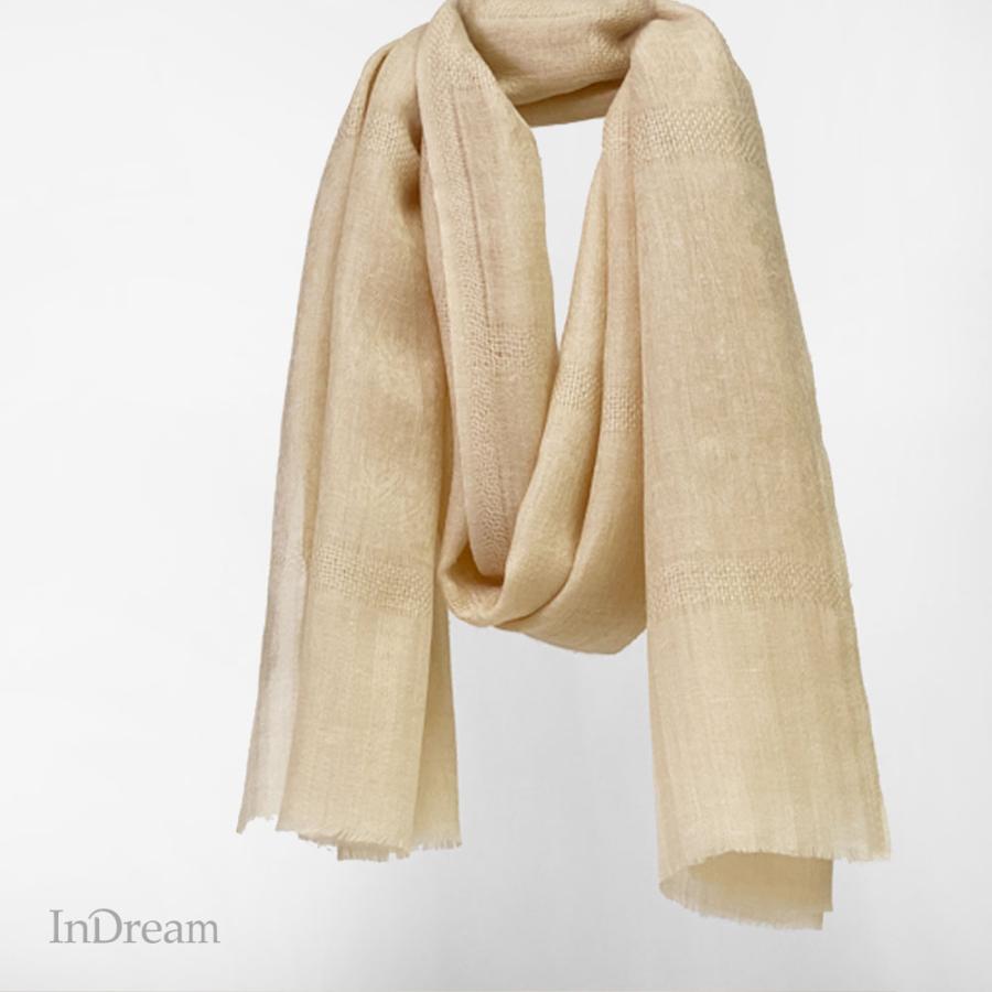 InDream パシュミナ ストール 透かし格子柄 一点もの マフラー ベージュ カシミヤ100％ おすすめ クリスマス ギフト 誕生日 プレゼント カシミア 秋冬 | 